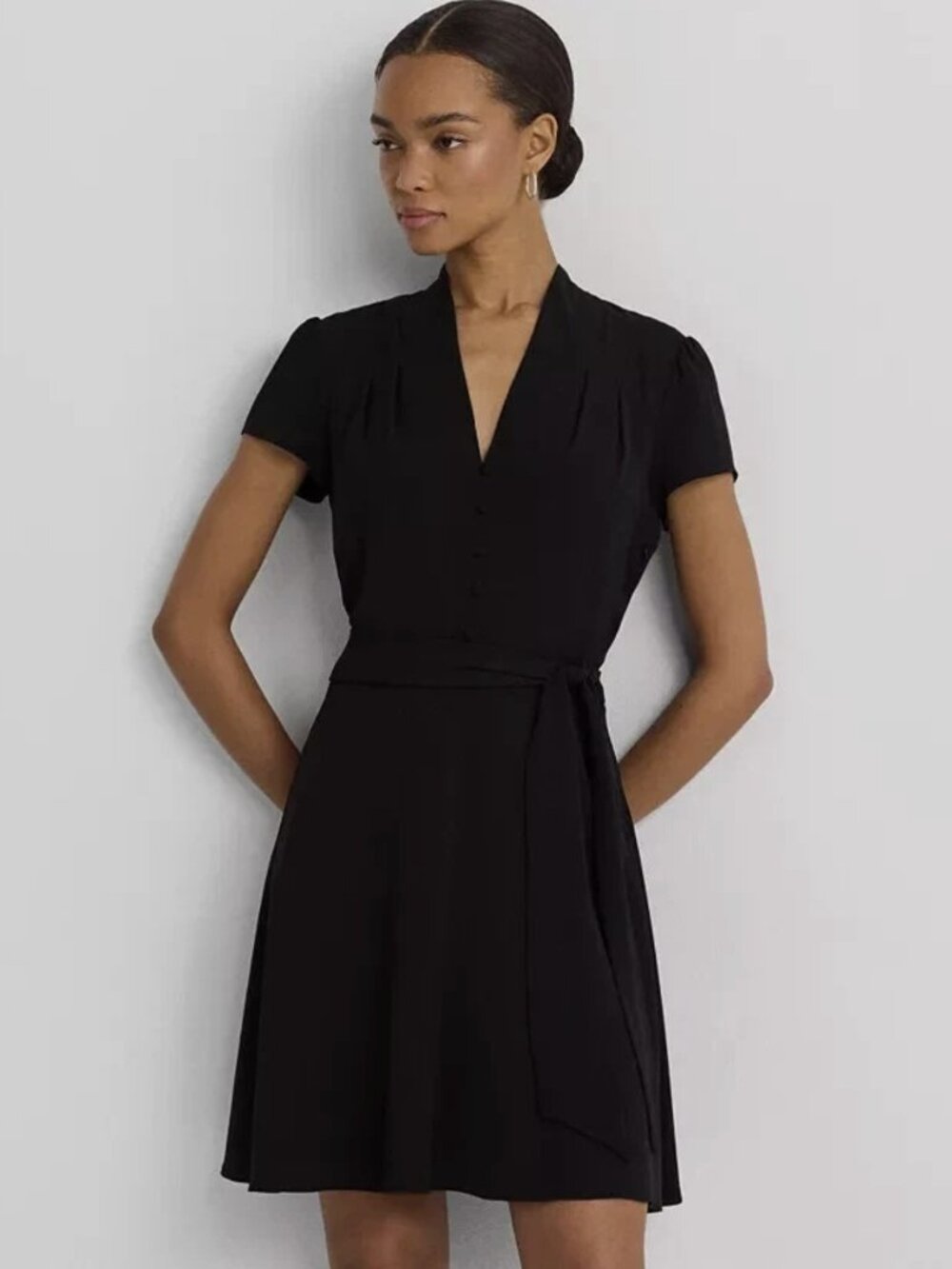Lauren Ralph Belted Georgette Short-Sleeve Dress (14 Regular, NEVER WORN)